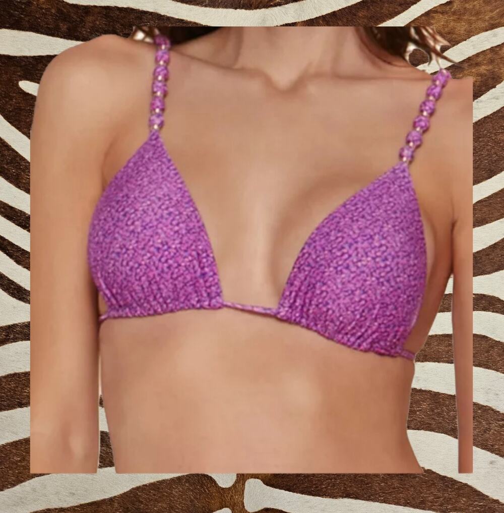 ViX Paula Hermanny Lyra Printed Beaded Bikini Top Sz D